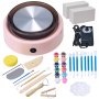 VEVOR Mini Pottery Wheel, 158 mm Turntable, Forward and Reverse Rotation, Adjustable Speed, Electric Clay Wheel for Kids and Beginners, with Shaping Tools, for Home DIY, Pottery Classes, Pink