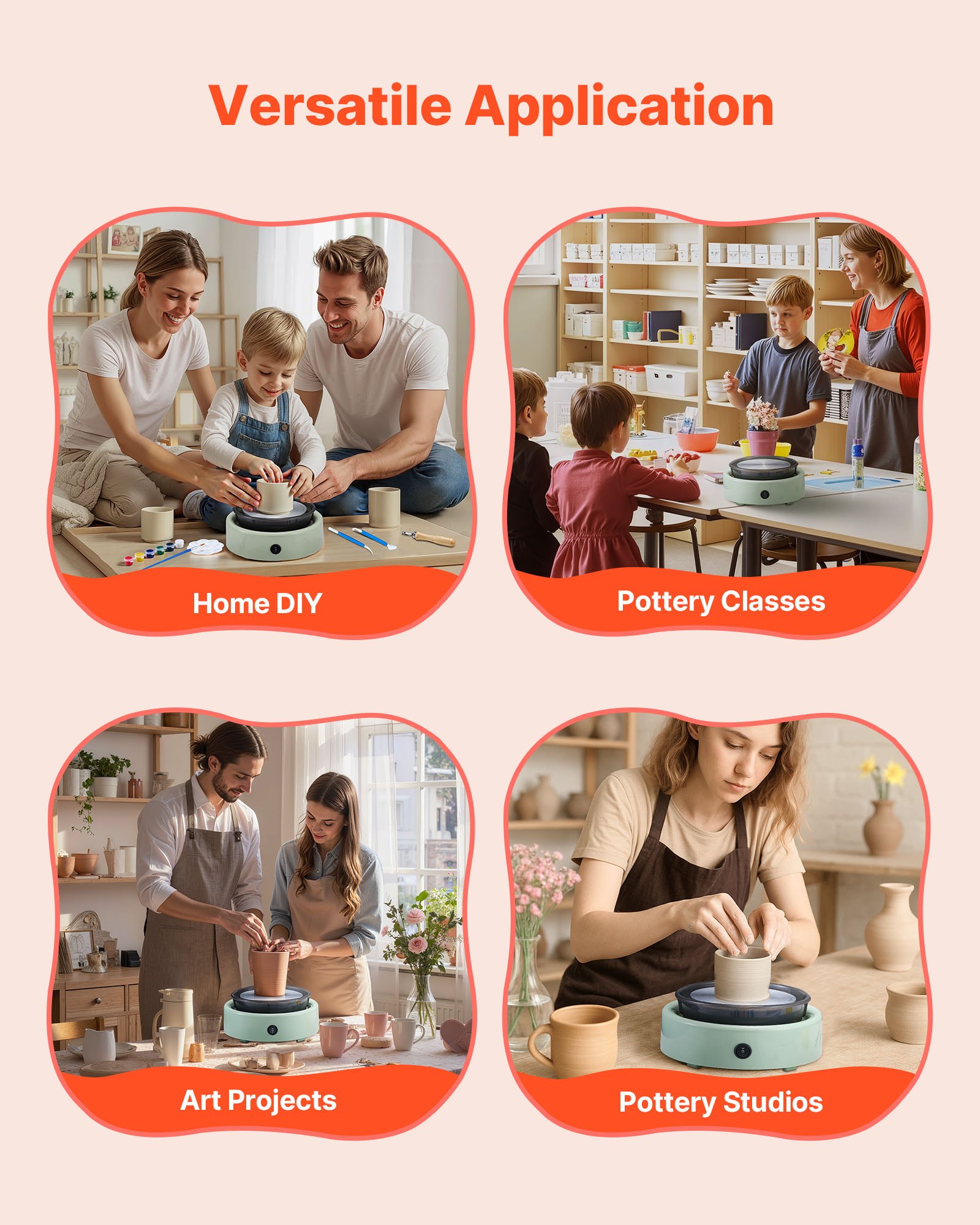 VEVOR Mini Pottery Wheel, 158 mm Turntable, Forward and Reverse Rotation, Adjustable Speed, Electric Clay Wheel for Kids and Beginners, with Shaping Tools, for Home DIY, Pottery Classes, Green