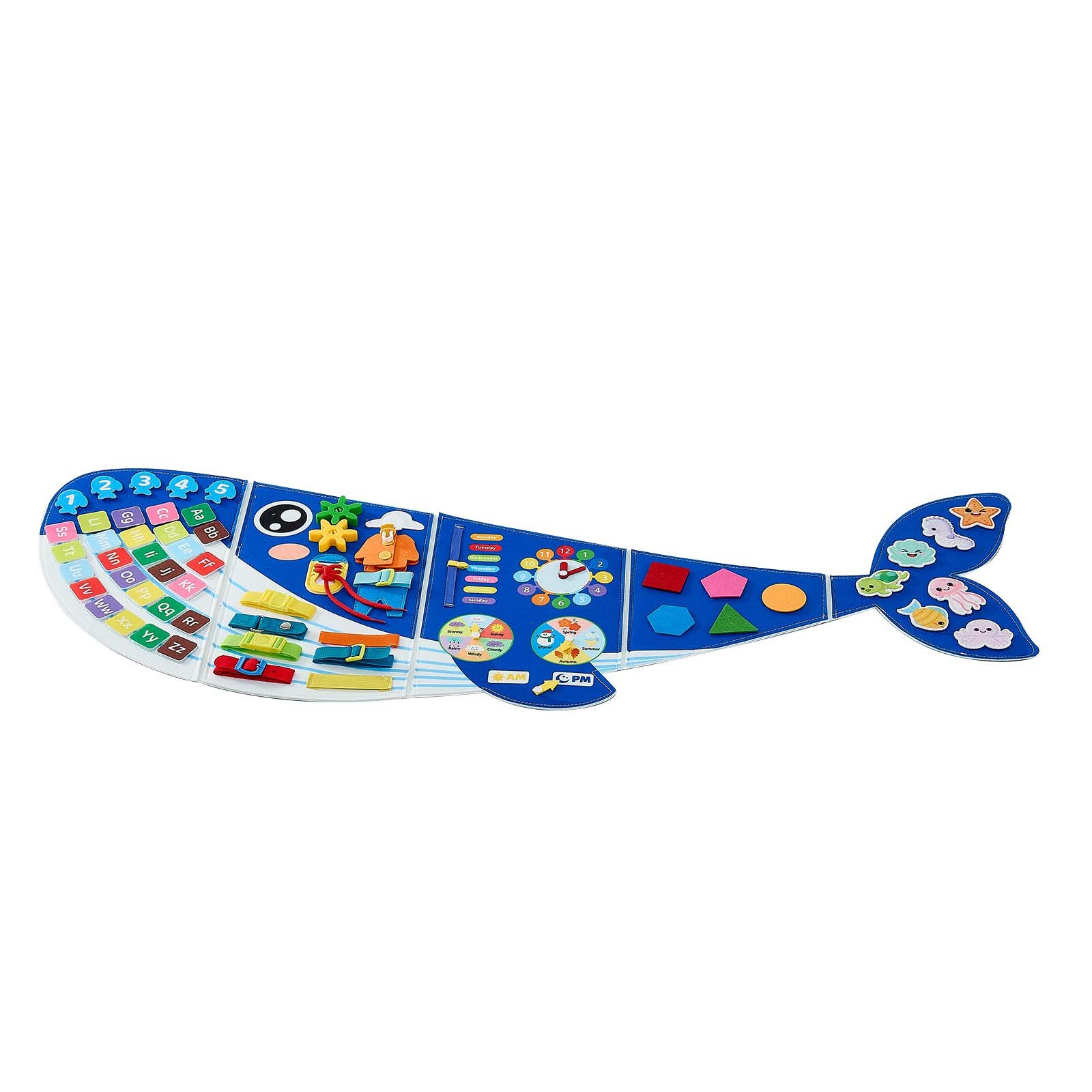 VEVOR Felt Wall Busy Board 12-in-1 Whale Foldable Montessori Activity Toys, Travel Daycare, Classroom, Playroom, Home, Educational Sensory Panel, with Numbers Letters Animals Shapes Learning Pieces