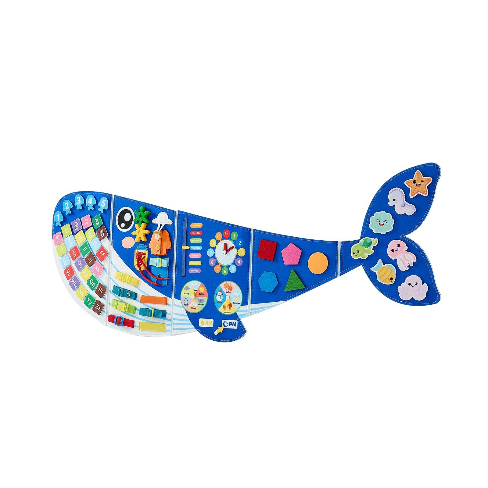 VEVOR Felt Wall Busy Board 12-in-1 Whale Foldable Montessori Activity Toys, Travel Daycare, Classroom, Playroom, Home, Educational Sensory Panel, with Numbers Letters Animals Shapes Learning Pieces