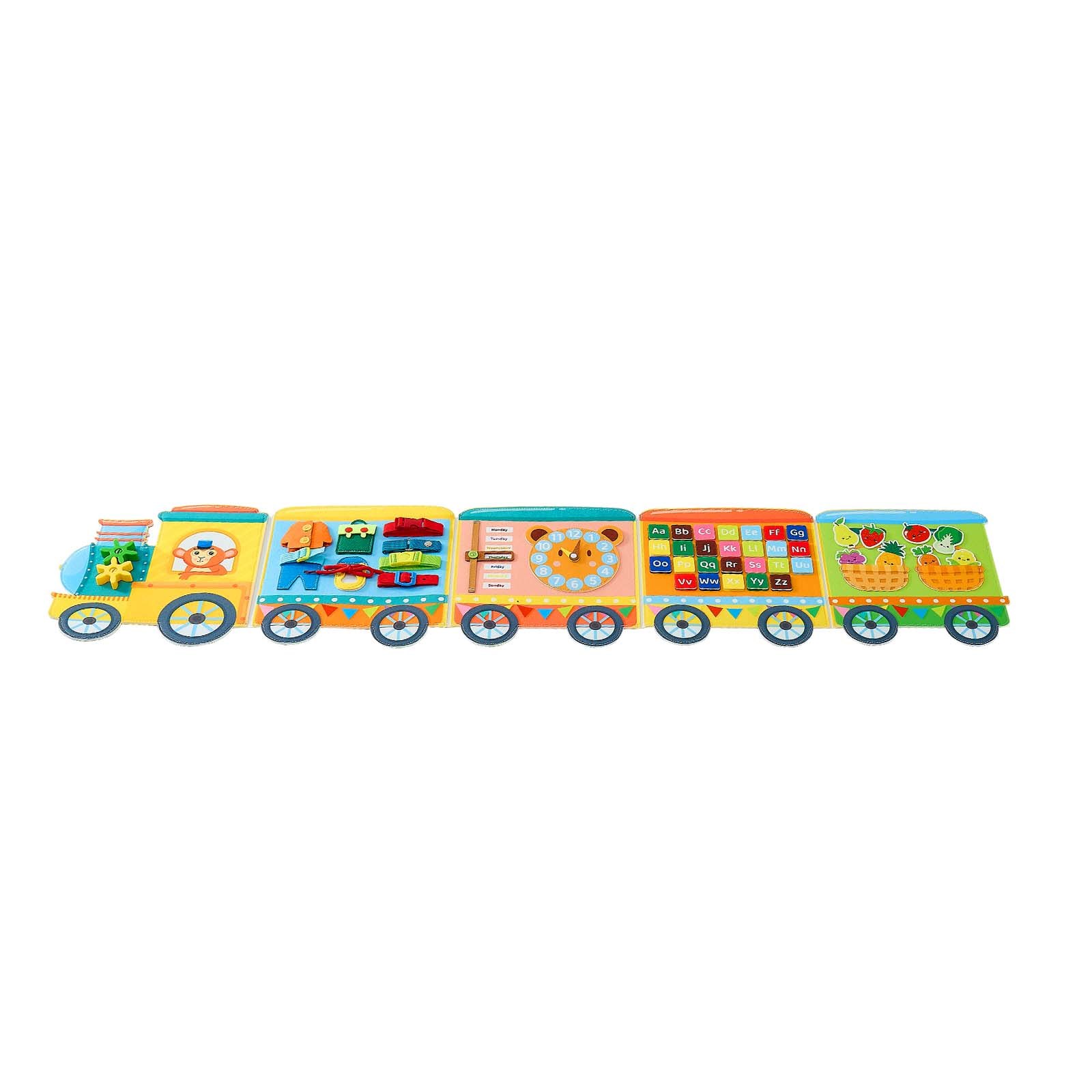 VEVOR Felt Wall Busy Board, 14-in-1 Train Foldable Montessori Activity Toys, Travel Daycare, Classroom, Playroom, Home, Educational Sensory Panel, with Letters Fruits Vegetables Clock Learning Pieces