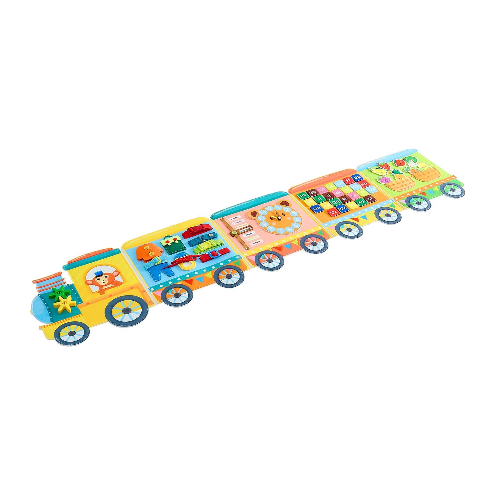 VEVOR Felt Wall Busy Board, 14-in-1 Train Foldable Montessori Activity Toys, Travel Daycare, Classroom, Playroom, Home, Educational Sensory Panel, with Letters Fruits Vegetables Clock Learning Pieces