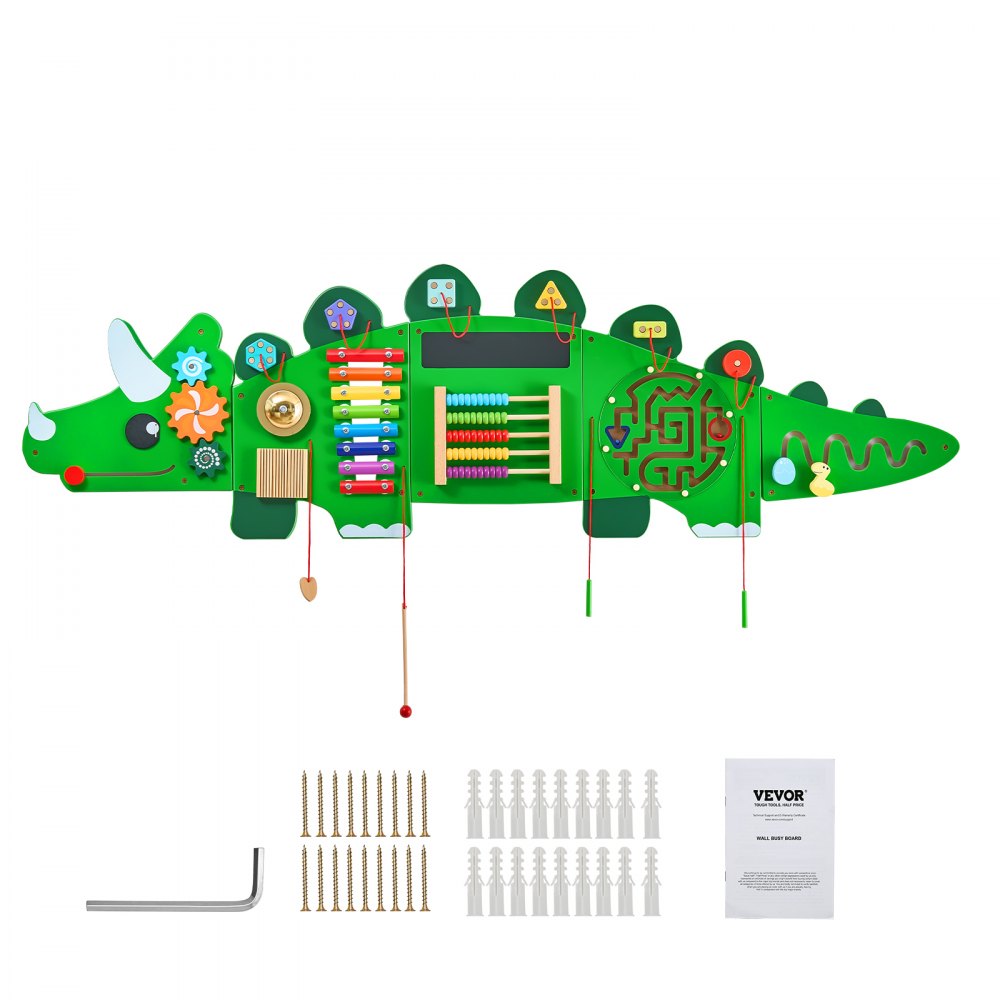 VEVOR Dinosaur Activity Wall Busy Board Panels, 11 Activities, Montessori Sensory Wall Toy for Kids 3-12 Years, Montessori Learning Activity Center, Ideal for Toddler Playroom Nursery Classroom