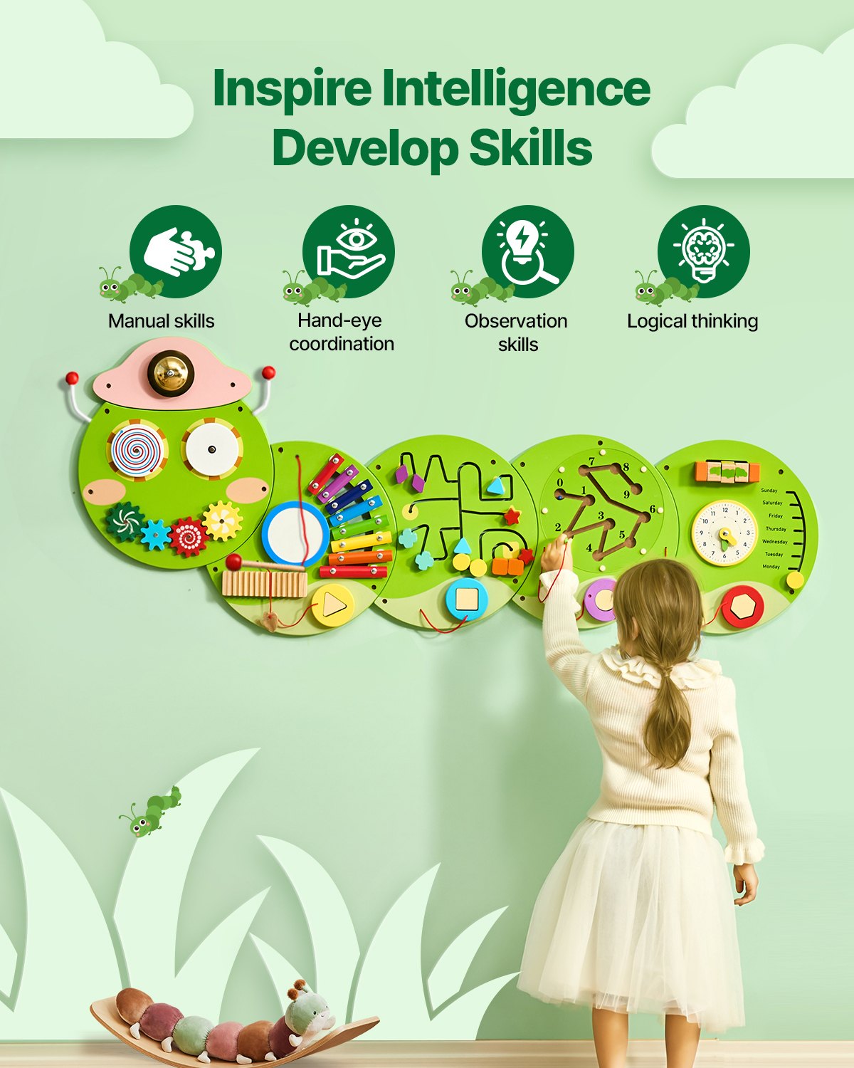 VEVOR Activity Wall Busy Board Panels, 12 Activities, Montessori Sensory Wall Panels Toy for Kids Ages 3-12, Interactive Learning Activity Center, Great for Toddler, Playroom, Nursery, Classroom