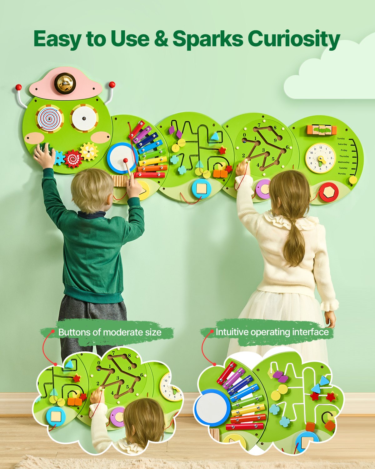 VEVOR Activity Wall Busy Board Panels, 12 Activities, Montessori Sensory Wall Panels Toy for Kids Ages 3-12, Interactive Learning Activity Center, Great for Toddler, Playroom, Nursery, Classroom