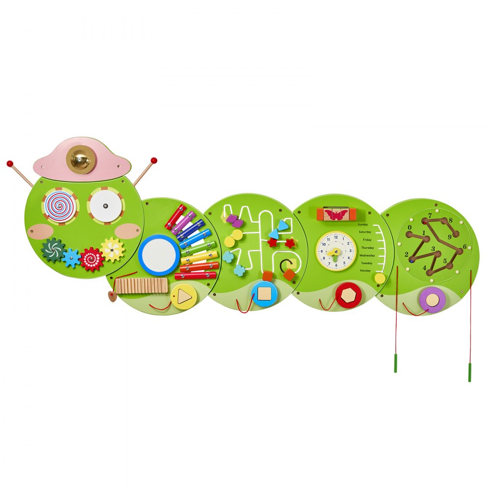 VEVOR Caterpillar Activity Wall Busy Board Panels, 12 Activities, Montessori Sensory Wall Toy for Kids 3-12 Years, Montessori Learning Activity Center, Ideal for Toddler Playroom Nursery Classroom