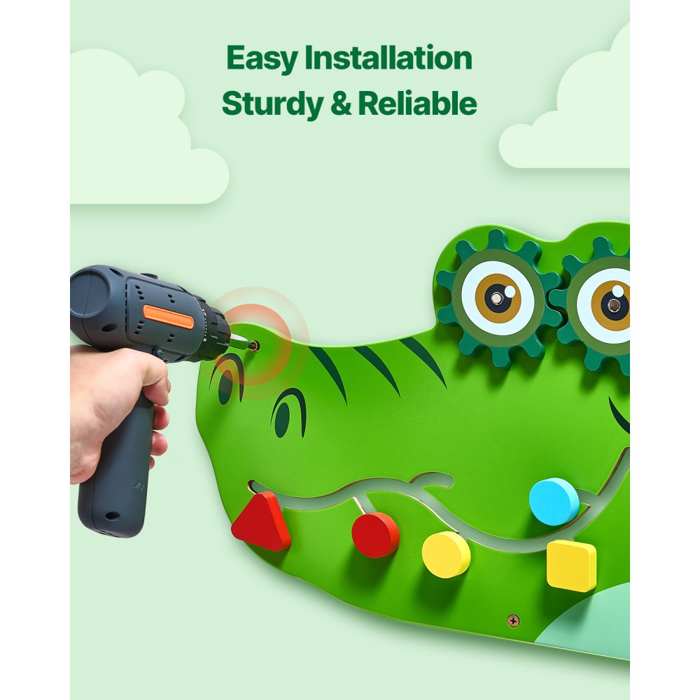 VEVOR Crocodile Activity Wall Busy Board, 9 Activities, Montessori Sensory Wall Panels Toy for Kids Ages 3-12, Interactive Learning Activity Center, Great for Toddler, Playroom, Nursery, Classroom