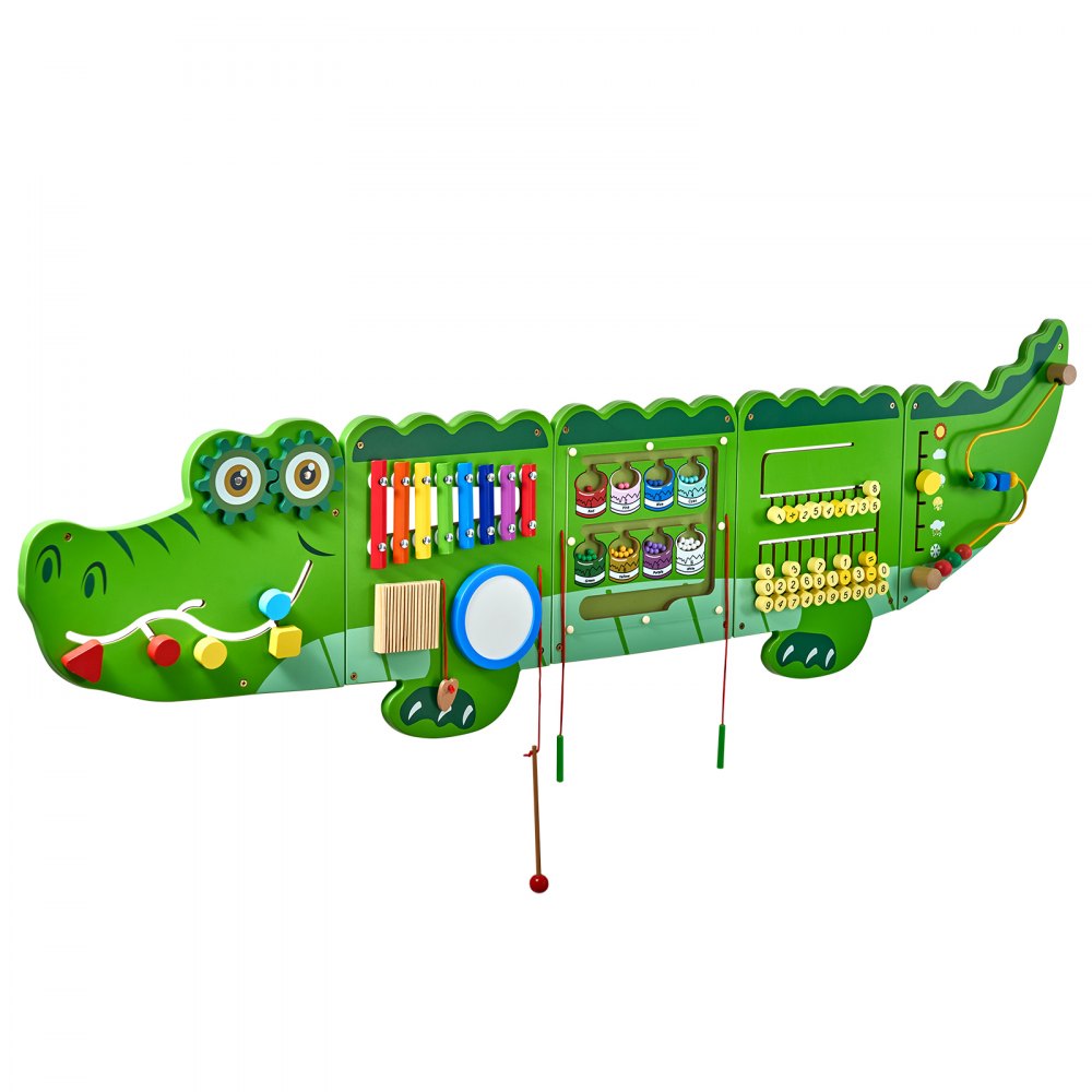VEVOR Crocodile Activity Wall Busy Board, 9 Activities, Montessori Sensory Wall Panels Toy for Kids Ages 3-12, Interactive Learning Activity Center, Great for Toddler, Playroom, Nursery, Classroom