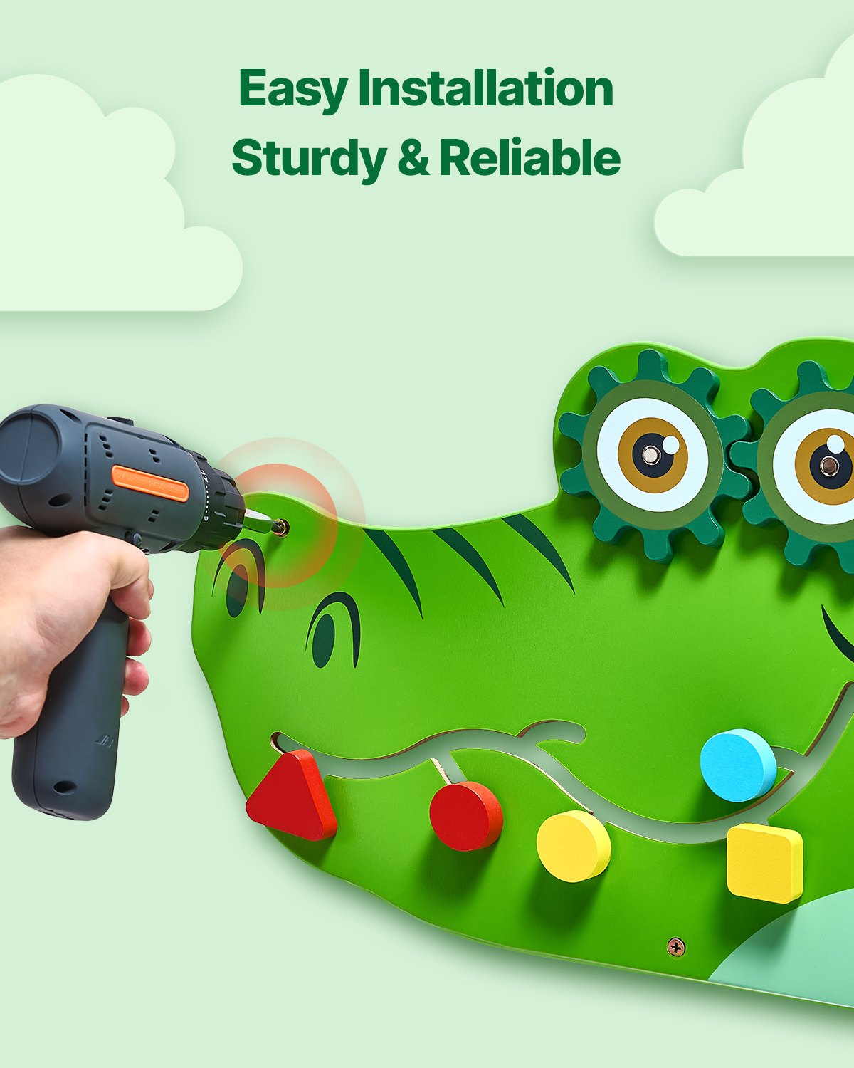 VEVOR Crocodile Activity Wall Busy Board, 9 Activities, Montessori Sensory Wall Panels Toy for Kids Ages 3-12, Interactive Learning Activity Center, Great for Toddler, Playroom, Nursery, Classroom