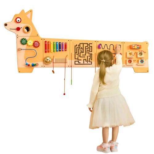 VEVOR Puppy Activity Wall Busy Board Panels, 12 Activities, Montessori Sensory Wall Toy for Kids 3-12 Years, Montessori Learning Activity Center, Ideal for Toddler Playroom Nursery Classroom