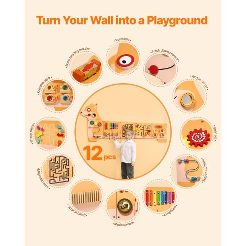 Panel De Actividades De Pared Montessori 11 En 1, Con Xilófono, Reloj Y Engranajes, De Madera, Para Niños De 3+ Años, Diseño Unicornio