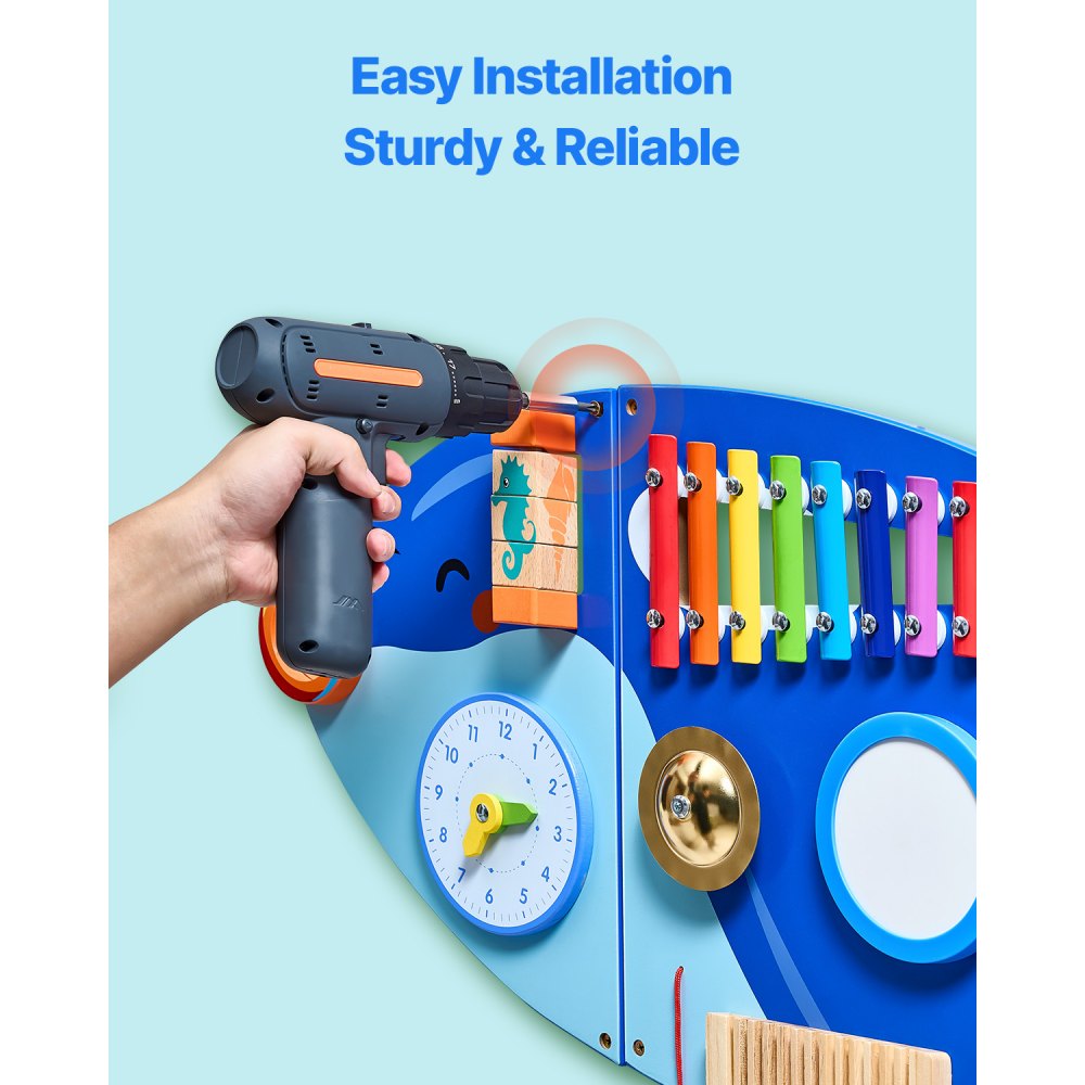 VEVOR Orca Activity Wall Busy Board Panels, 12 Activities, Montessori Sensory Wall Toy for Kids 3-12 Years, Montessori Learning Activity Center, Ideal for Toddler Playroom Nursery Classroom
