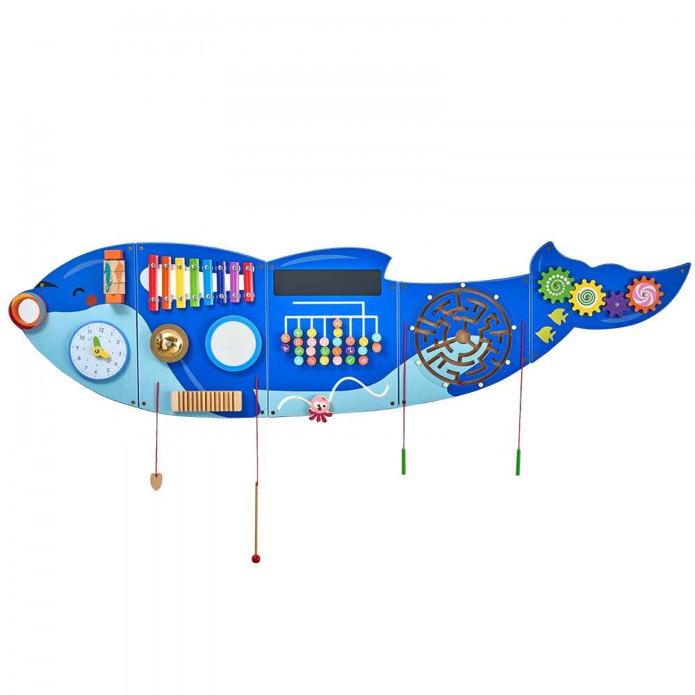VEVOR Orca Activity Wall Busy Board Panels, 12 Activities, Montessori Sensory Wall Toy for Kids 3-12 Years, Montessori Learning Activity Center, Ideal for Toddler Playroom Nursery Classroom