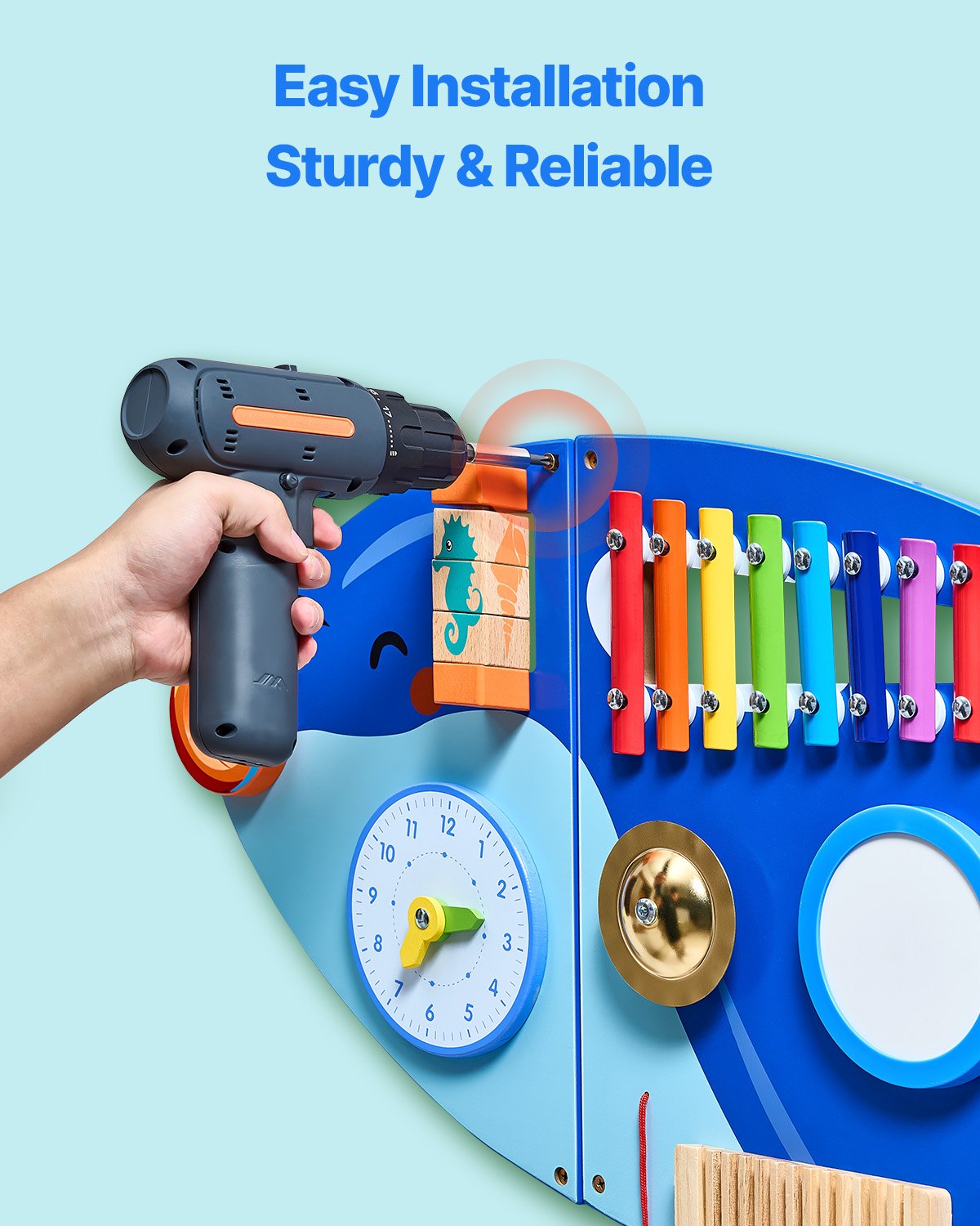 VEVOR Orca Activity Wall Busy Board Panels, 12 Activities, Montessori Sensory Wall Toy for Kids 3-12 Years, Montessori Learning Activity Center, Ideal for Toddler Playroom Nursery Classroom