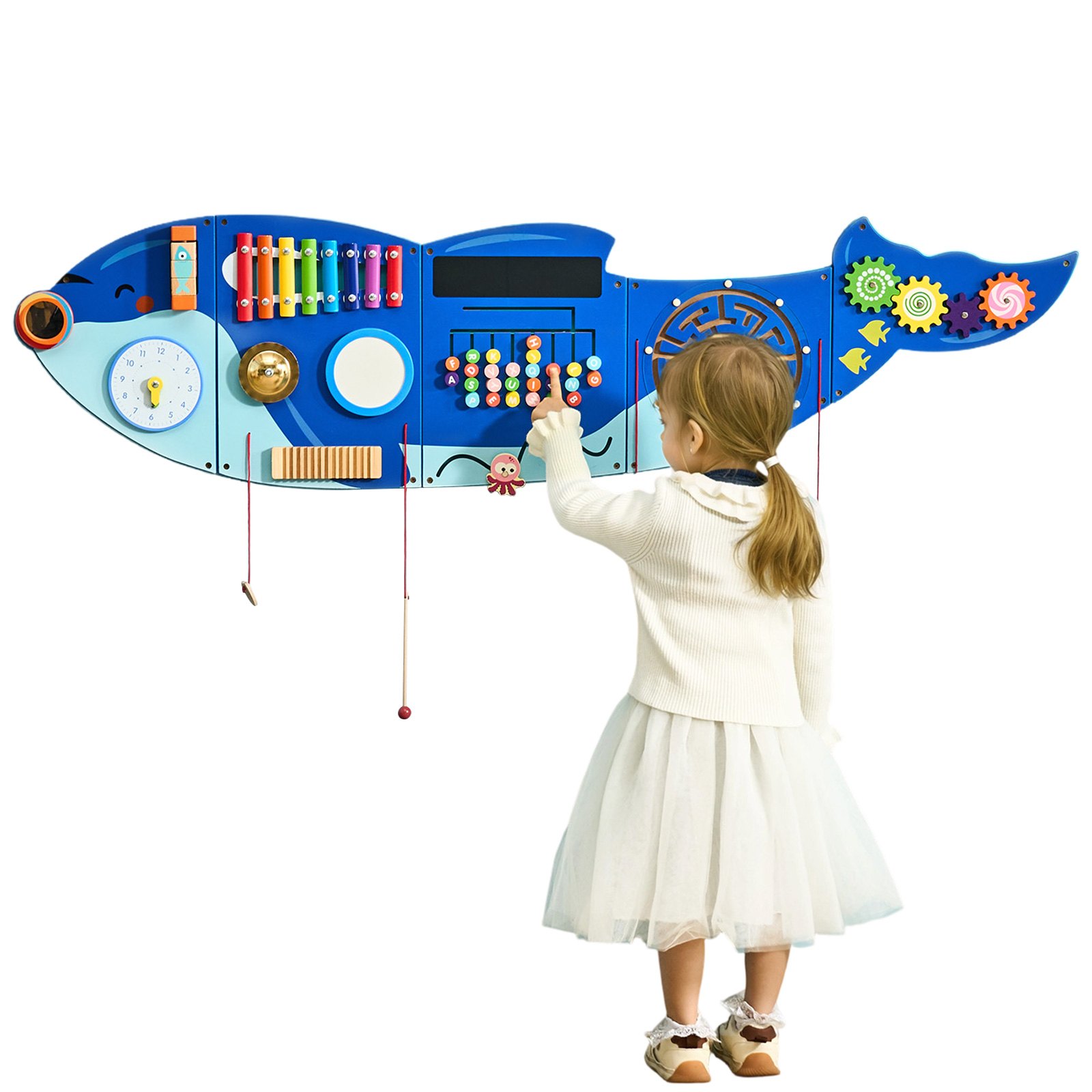VEVOR Orca Activity Wall Busy Board Panels, 12 Activities, Montessori Sensory Wall Toy for Kids 3-12 Years, Montessori Learning Activity Center, Ideal for Toddler Playroom Nursery Classroom