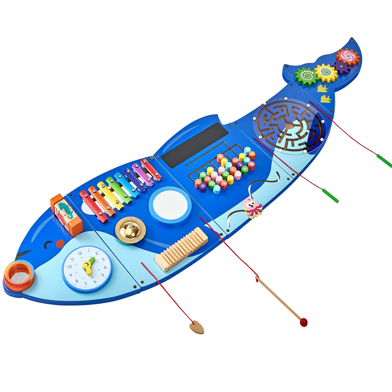 VEVOR Orca Activity Wall Busy Board Panels, 12 Activities, Montessori Sensory Wall Toy for Kids 3-12 Years, Montessori Learning Activity Center, Ideal for Toddler Playroom Nursery Classroom