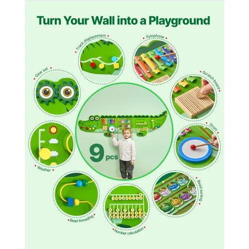 Test : panneaux muraux VEVOR Crocodile, 9 jeux sensoriels pour enfants