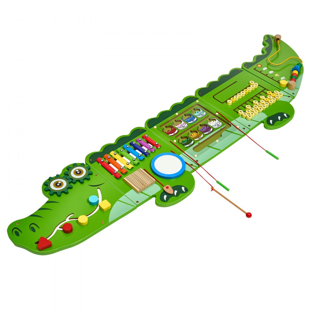 VEVOR Crocodile Activity Wall Busy Board Panels, 9 Activities, Montessori Sensory Wall Toy for Kids 3-12 Years, Montessori Learning Activity Center, Ideal for Toddler Playroom Nursery Classroom