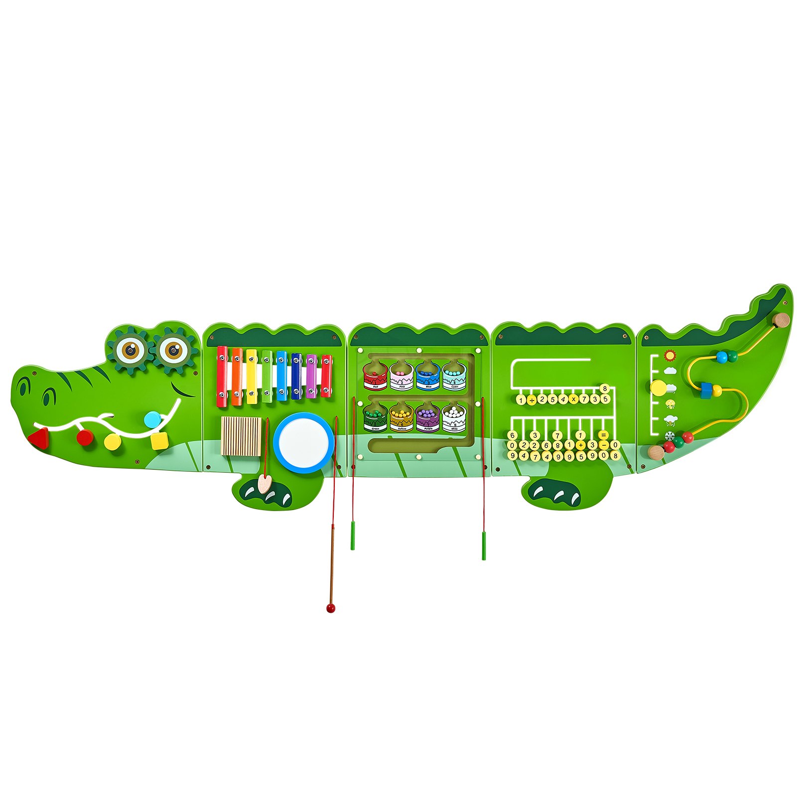VEVOR Crocodile Activity Wall Busy Board Panels, 9 Activities, Montessori Sensory Wall Toy for Kids 3-12 Years, Montessori Learning Activity Center, Ideal for Toddler Playroom Nursery Classroom