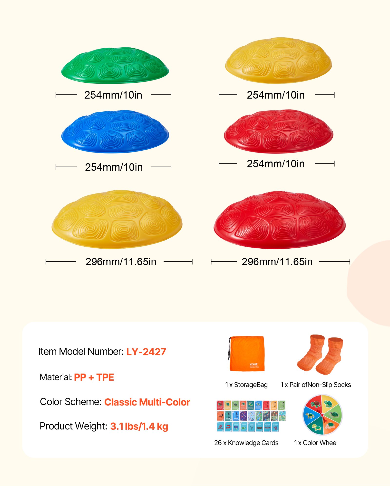 VEVOR Turtle Balance Stepping Stones, 6 PCS, Up to 100 kg Kids Turtle Jumping Stones Steps Stones, Toddler Obstacle Course Coordination Game Toys Indoor or Outdoor Play for Children Aged 3 4 5 6 7 8+