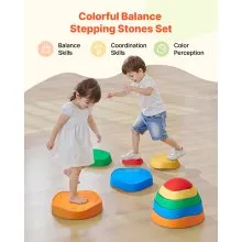 VEVOR Balance Stepping Stones for Kids, 5 PCS, Up to 220 lbs, Non-Slip Toddlers Sensory Stepping Stones, Obstacle Course Coordination Game Toys Indoor or Outdoor Play for Children Aged 3 4 5 6 7 8+