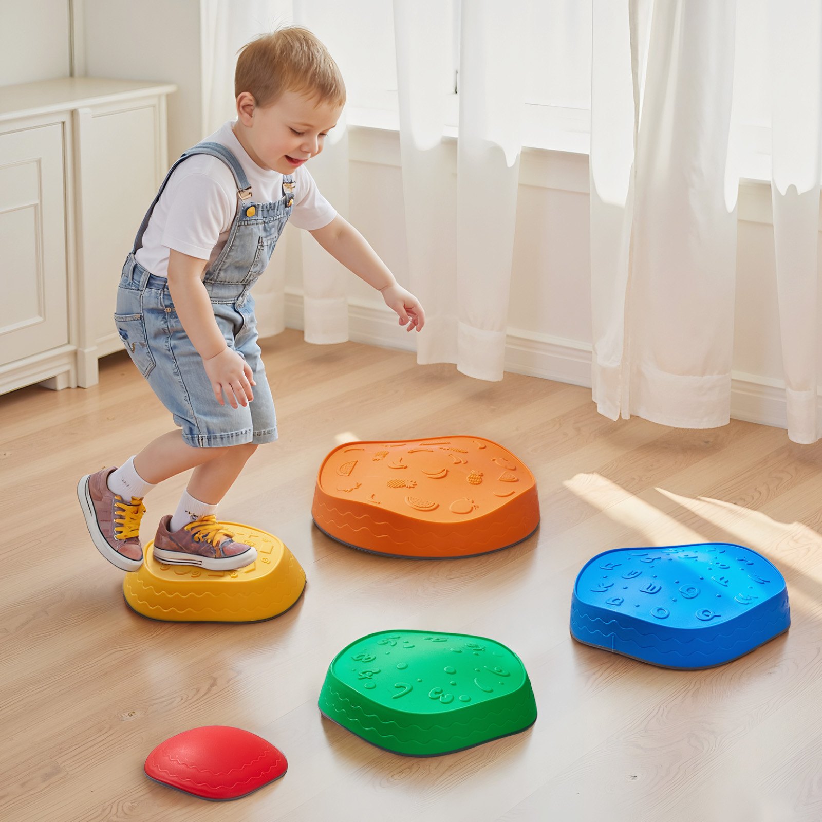 VEVOR Balance Stepping Stones for Kids, 6 PCS, Up to 100 kg, Non-Slip Toddlers Sensory Stepping Stones, Obstacle Course Coordination Game Toys Indoor or Outdoor Play for Children Aged 3 4 5 6 7 8+