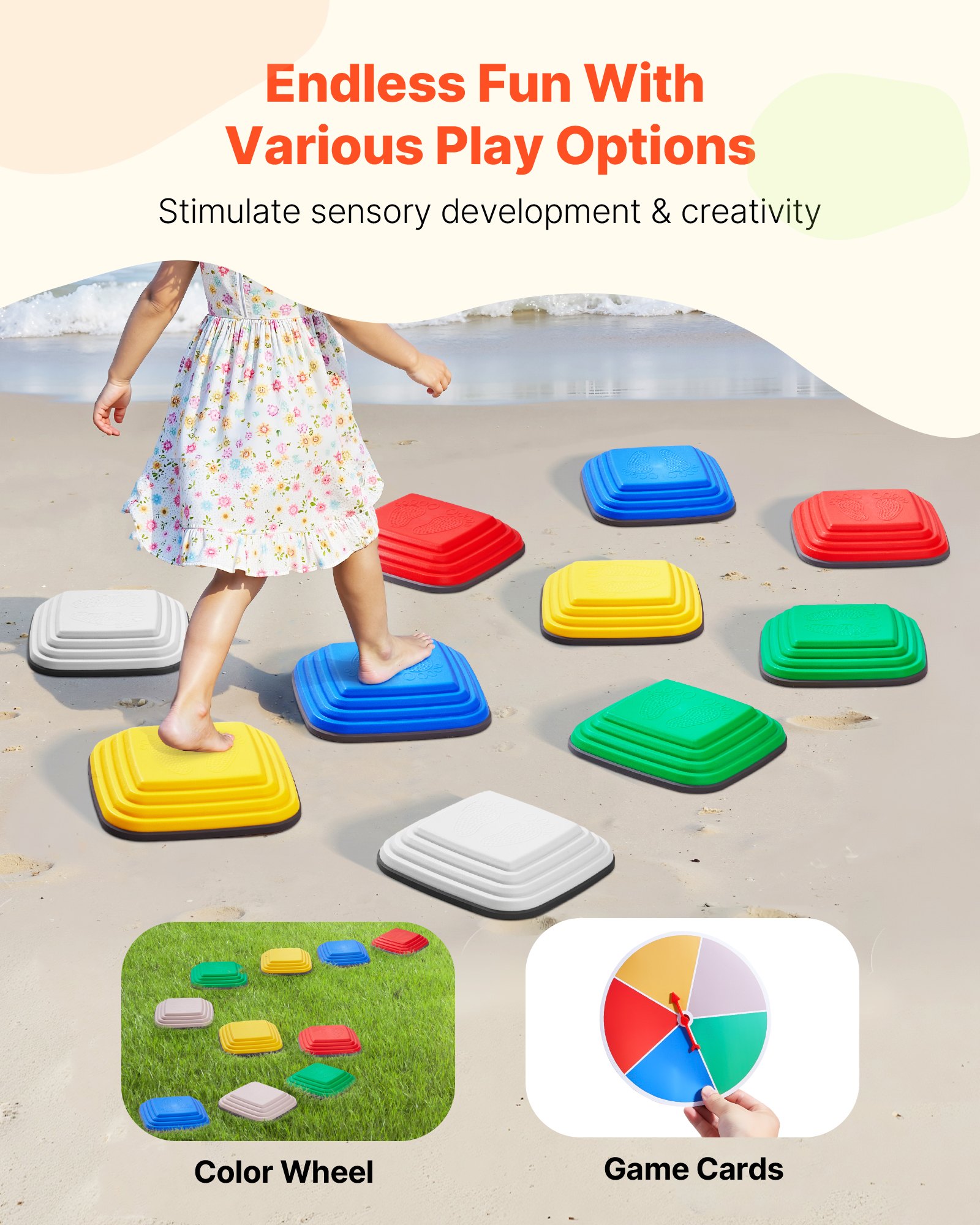 VEVOR Balance Stepping Stones for Kids, 10 PCS, Up to 220 lbs, Non-Slip Toddlers Sensory Stepping Stones, Obstacle Course Coordination Game Toys Indoor or Outdoor Play for Children Aged 3 4 5 6 7 8+