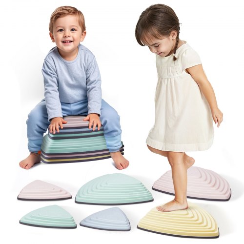 VEVOR Balance Stepping Stones for Kids, 6 PCS, Up to 100 kg, Non-Slip Toddlers Sensory Stepping Stones, Obstacle Course Coordination Game Toys Indoor or Outdoor Play for Children Aged 3 4 5 6 7 8+