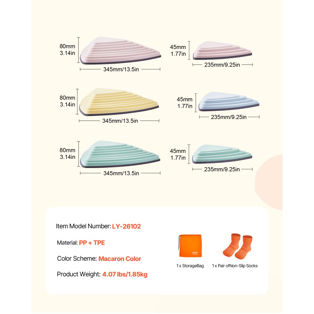 VEVOR Balance Stepping Stones for Kids, 6 PCS, Up to 100 kg, Non-Slip Toddlers Sensory Stepping Stones, Obstacle Course Coordination Game Toys Indoor or Outdoor Play for Children Aged 3 4 5 6 7 8+