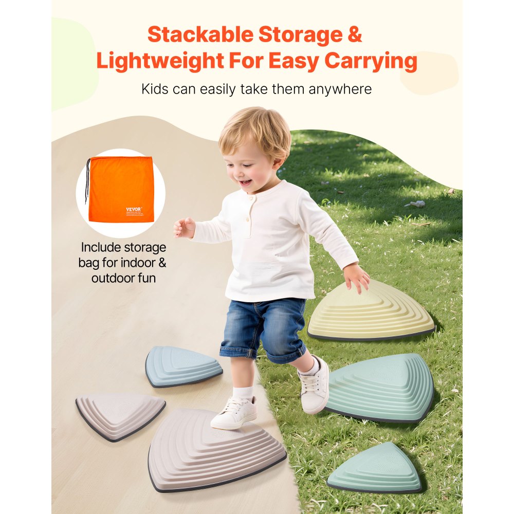 VEVOR Balance Stepping Stones for Kids, 6 PCS, Up to 100 kg, Non-Slip Toddlers Sensory Stepping Stones, Obstacle Course Coordination Game Toys Indoor or Outdoor Play for Children Aged 3 4 5 6 7 8+