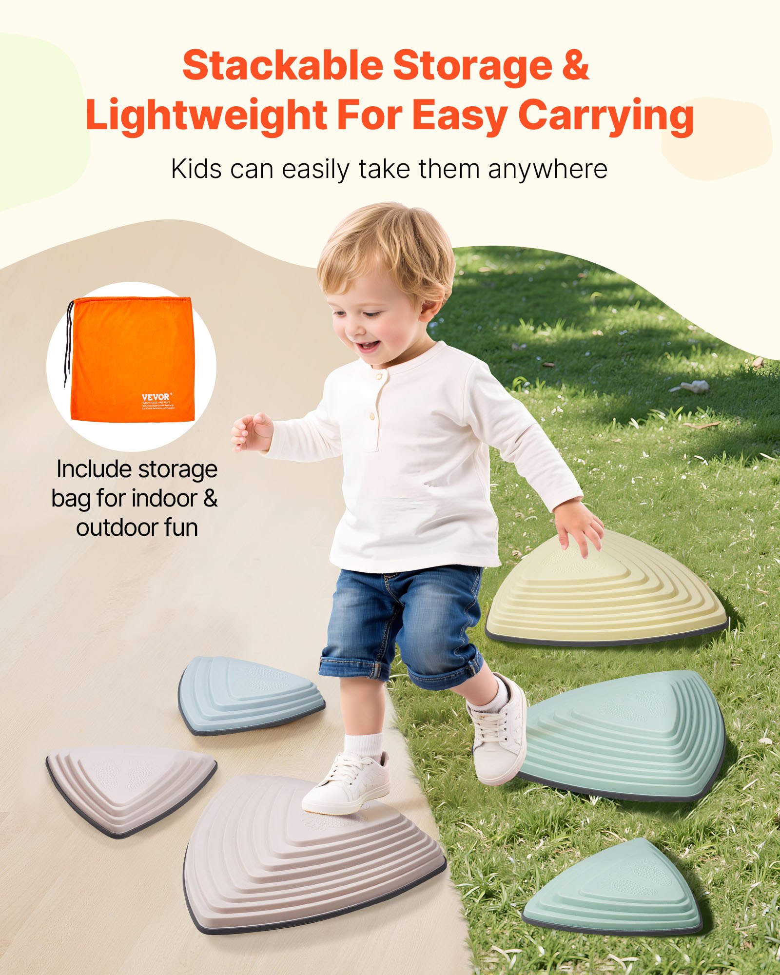 VEVOR Balance Stepping Stones for Kids, 6 PCS, Up to 100 kg, Non-Slip Toddlers Sensory Stepping Stones, Obstacle Course Coordination Game Toys Indoor or Outdoor Play for Children Aged 3 4 5 6 7 8+