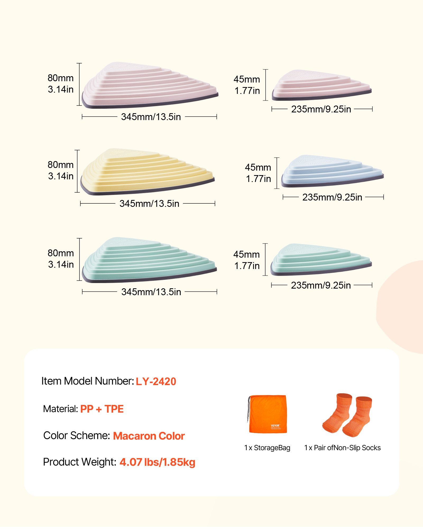 VEVOR Balance Stepping Stones for Kids, 6 PCS, Up to 100 kg, Non-Slip Toddlers Sensory Stepping Stones, Obstacle Course Coordination Game Toys Indoor or Outdoor Play for Children Aged 3 4 5 6 7 8+