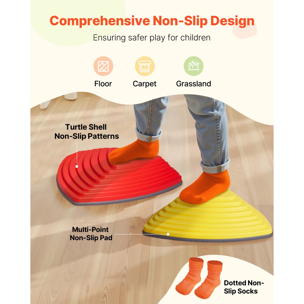 VEVOR Balance Stepping Stones for Kids, 12 PCS, Up to 100 kg, Non-Slip Toddlers Sensory Stepping Stones, Obstacle Course Coordination Game Toys Indoor or Outdoor Play for Children Aged 3 4 5 6 7 8+