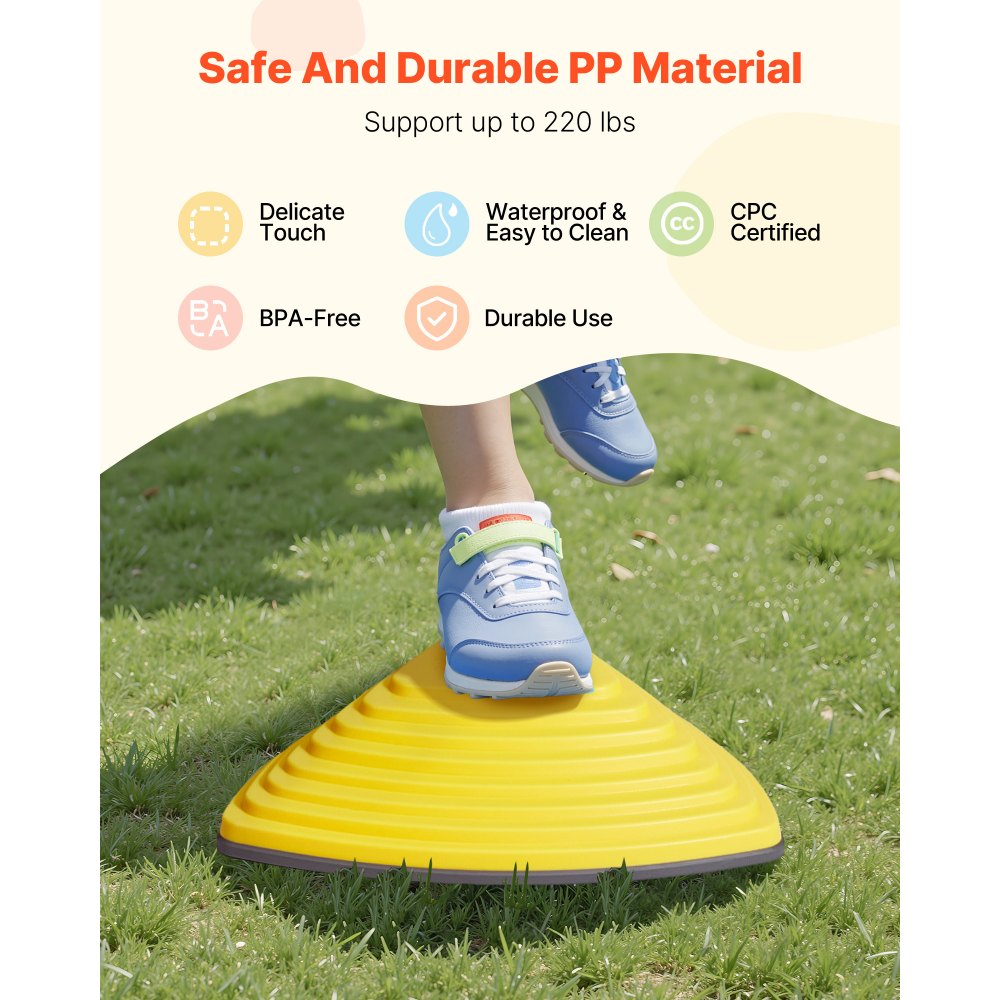 VEVOR Balance Stepping Stones for Kids, 12 PCS, Up to 100 kg, Non-Slip Toddlers Sensory Stepping Stones, Obstacle Course Coordination Game Toys Indoor or Outdoor Play for Children Aged 3 4 5 6 7 8+