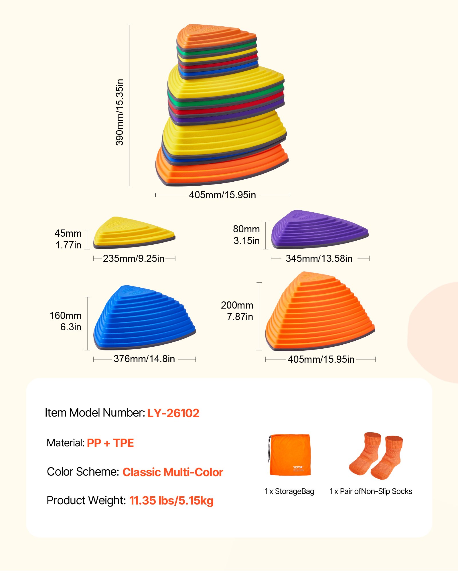 VEVOR Balance Stepping Stones for Kids, 12 PCS, Up to 100 kg, Non-Slip Toddlers Sensory Stepping Stones, Obstacle Course Coordination Game Toys Indoor or Outdoor Play for Children Aged 3 4 5 6 7 8+