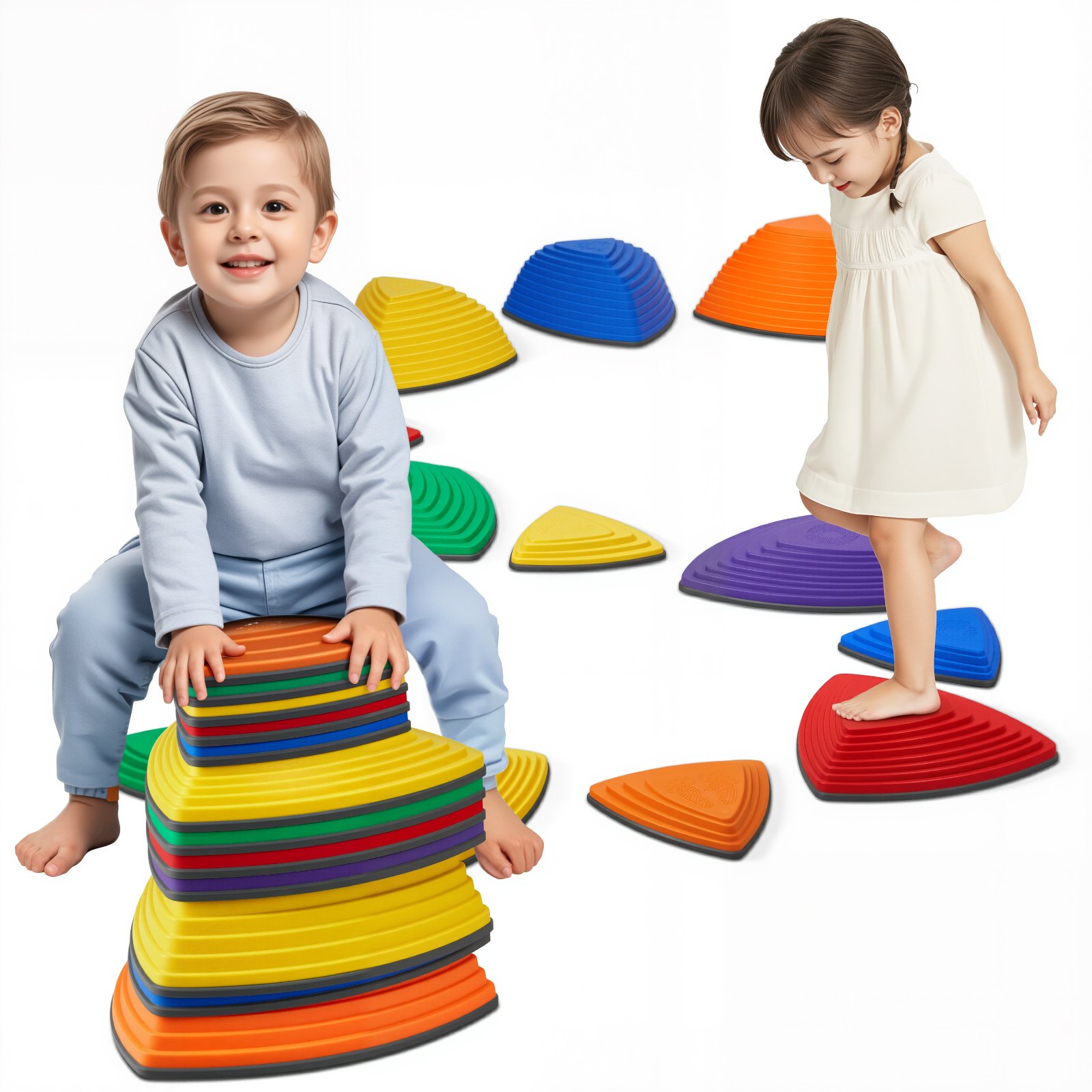 VEVOR Balance Stepping Stones for Kids, 12 PCS, Up to 100 kg, Non-Slip Toddlers Sensory Stepping Stones, Obstacle Course Coordination Game Toys Indoor or Outdoor Play for Children Aged 3 4 5 6 7 8+