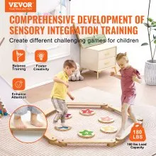 VEVOR Balance Beam Stepping Stones, 6 PCS Wooden Toddler Balance Boards, Montessori Toy for Kids 2-6, Build Coordination and Gross Motor Skills, Gymnastics Course Indoor & Outdoor for Girls Boys Gift