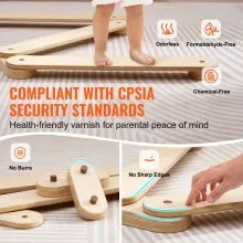 VEVOR Balance Beam Stepping Stones, 6 PCS Wooden Toddler Balance Boards, Montessori Toy for Kids 2-6, Build Coordination and Gross Motor Skills, Gymnastics Course Indoor & Outdoor for Girls Boys Gift