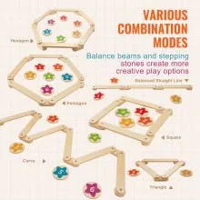 VEVOR Balance Beam Stepping Stones, 6 PCS Wooden Toddler Balance Boards, Montessori Toy for Kids 2-6, Build Coordination and Gross Motor Skills, Gymnastics Course Indoor & Outdoor for Girls Boys Gift