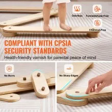 VEVOR Balance Beam Stepping Stones, 3 PCS Wooden Toddler Balance Boards, Montessori Toy for Kids 2-6, Build Coordination and Gross Motor Skills, Gymnastics Course Indoor & Outdoor for Girls Boys Gift