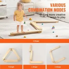 VEVOR Balance Beam Stepping Stones, 3 PCS Wooden Toddler Balance Boards, Montessori Toy for Kids 2-6, Build Coordination and Gross Motor Skills, Gymnastics Course Indoor & Outdoor for Girls Boys Gift