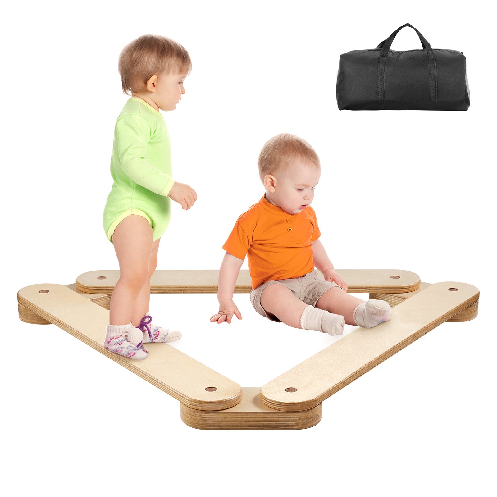 VEVOR Balance Beam Stepping Stones, 3 PCS Wooden Toddler Balance Boards, Montessori Toy for Kids 2-6, Build Coordination and Gross Motor Skills, Gymnastics Course Indoor & Outdoor for Girls Boys Gift