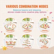 VEVOR - Viga de equilibrio para niños, piedras para escalones, obstáculos para gimnasio, tabla de equilibrio para niños, 6 piezas