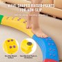 child standing on colorful VEVOR kids balance beam with non-slip raised points for safe walking.