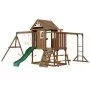 VEVOR Wooden Swing Set, 10 IN 1 Playground Sets for Backyards, 2 Swings, Trapeze Bar, 6FT Slide, Large Upper Fort with Kitchen Toys, Flat Step Ladder, Rock Wall, Picnic Table, Sandbox, Scaling Ladder