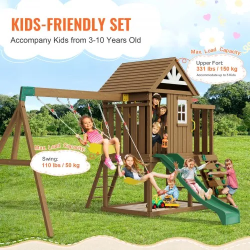 VEVOR Wooden Swing Set, IN Outdoor Playground Sets for