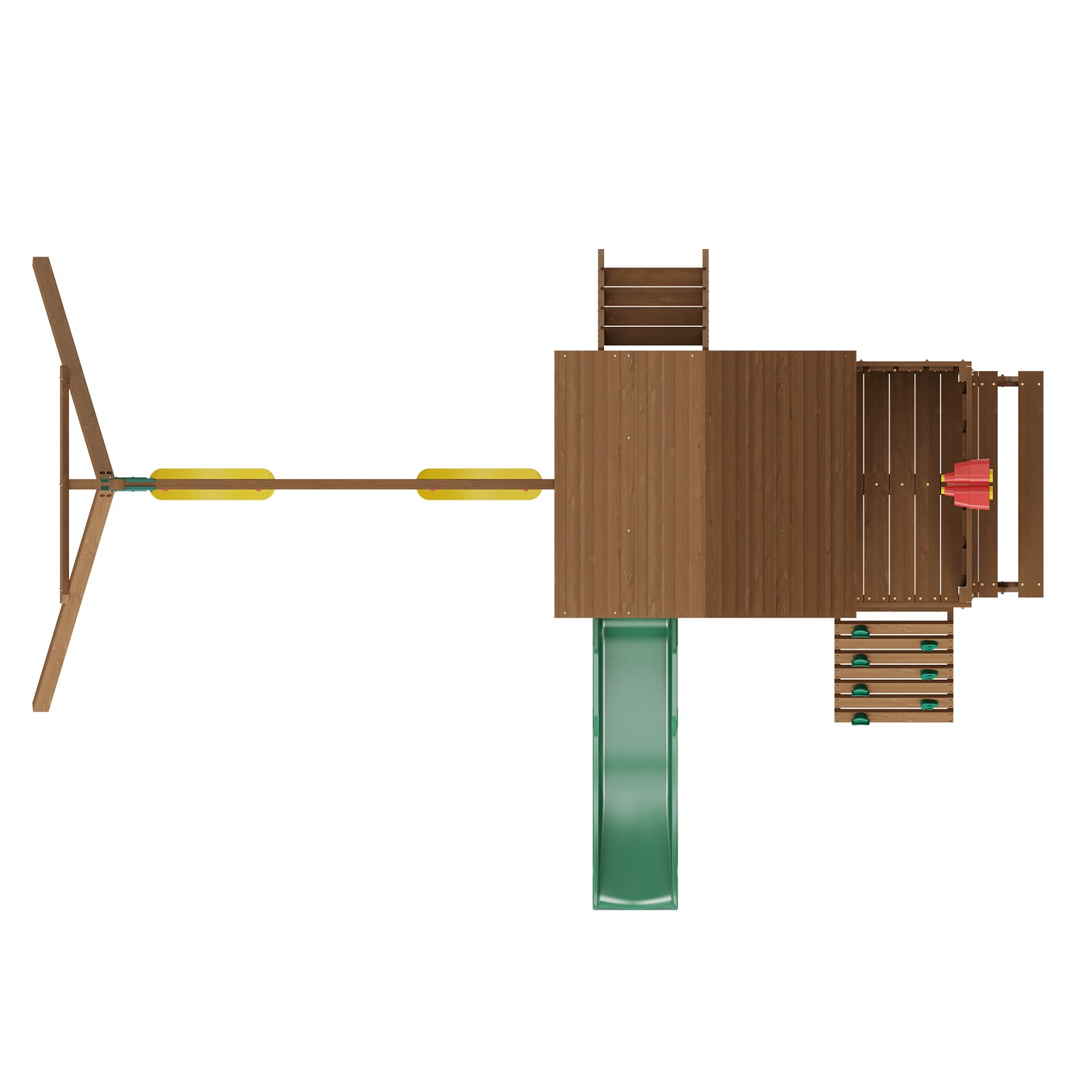 VEVOR Wooden Swing Set, 9 IN 1 Outdoor Playground Sets for Backyards, 2 Swings, Trapeze Bar, 6 FT Slide, Large Upper Fort with Kitchen Toys, Flat Step Ladder, Rock Wall, Picnic Table, Sandbox