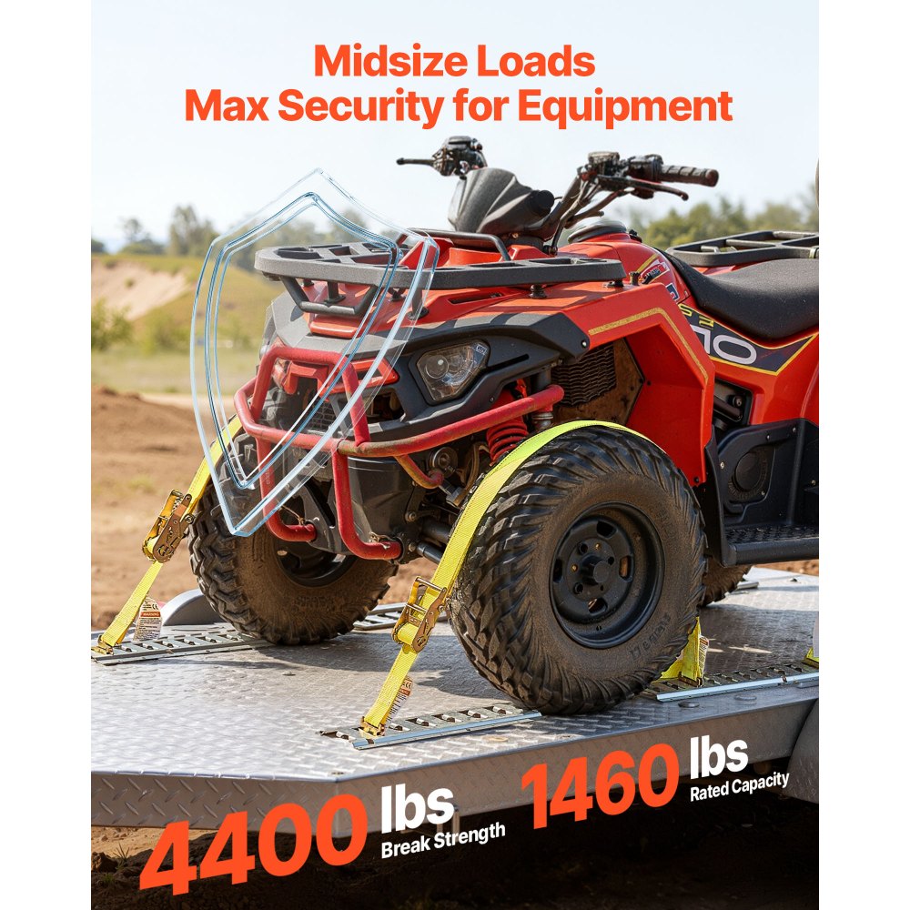 VEVOR Ratchet Straps, 50.8 mm x 4.6 m, 30 Pack E-Track Tie Down Straps, 1995 kg Break Strength & 662 kg Rated Load, Tie Down Ratcheting for Moving, Trailers, Motorcycles, Kayaks, Car Roof, Yellow