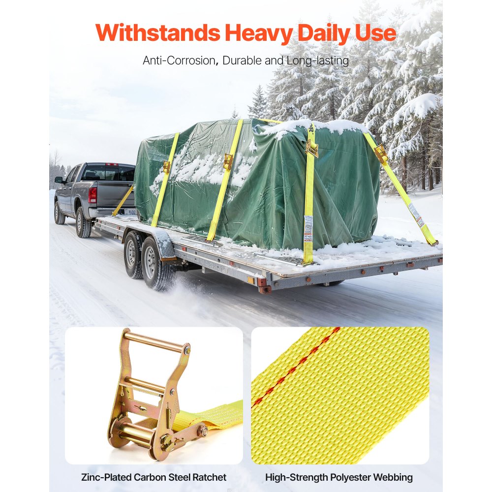 VEVOR Ratchet Straps, 50.8 mm x 4.6 m, 30 Pack E-Track Tie Down Straps, 1995 kg Break Strength & 662 kg Rated Load, Tie Down Ratcheting for Moving, Trailers, Motorcycles, Kayaks, Car Roof, Yellow