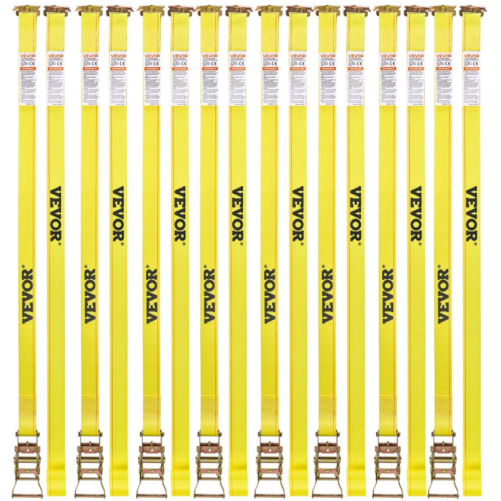 VEVOR Ratchet Straps, 50.8 mm x 4.6 m, 30 Pack E-Track Tie Down Straps, 1995 kg Break Strength & 662 kg Rated Load, Tie Down Ratcheting for Moving, Trailers, Motorcycles, Kayaks, Car Roof, Yellow